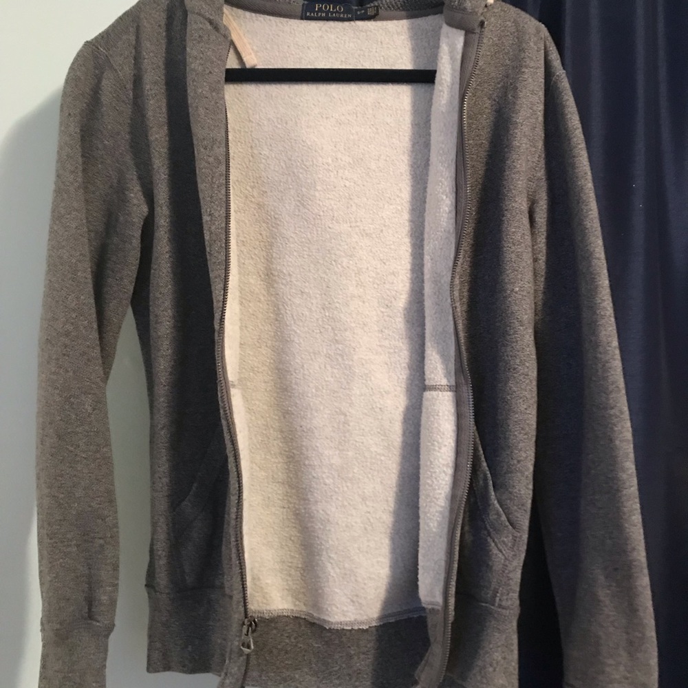 Dark grey polo thick zip up sweatshirt